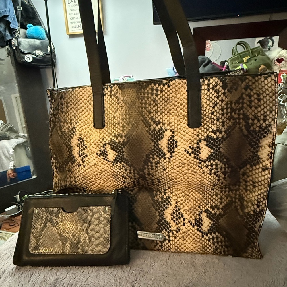 Steve Madden Faux Snakeskin Tote Bag & Margot Wallet Set